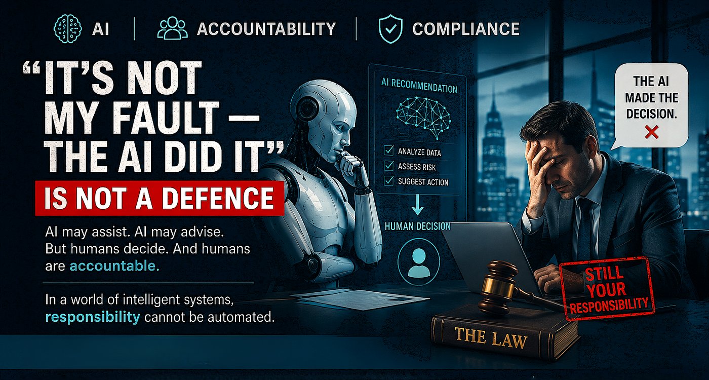 It's Not My Fault — The AI Did It — Is Not a Defence. AI may assist, humans decide and are accountable.